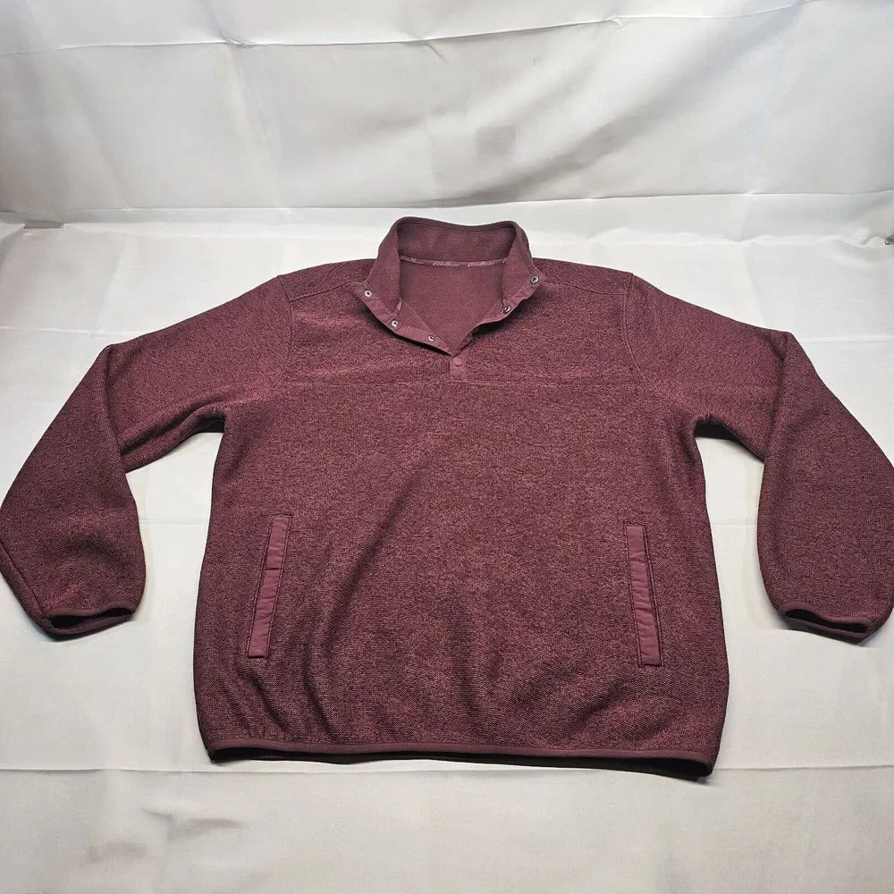 Eddie Bauer Mens L Red Quarter Button Pullover Cotton Casual Knit Sweatshirt